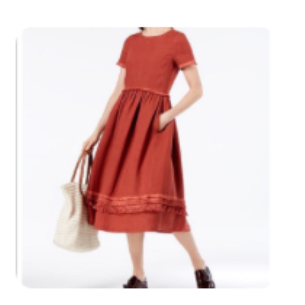 Weekend Max Mara Terracotta linen pocket Midi Dress